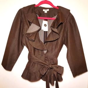 Brown Ruffled tied Blazer